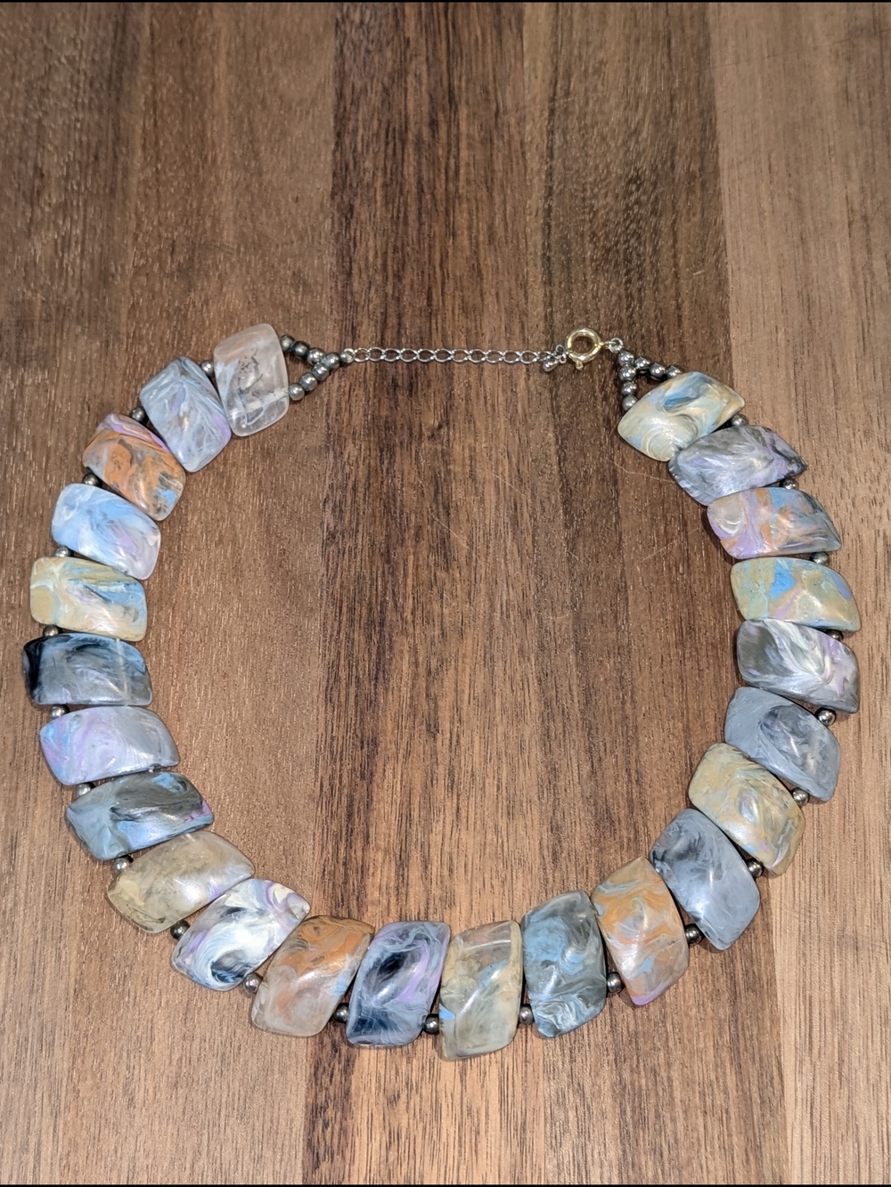 Multicolor Marbled Resin Faux Angled Stone Statement Choker Round Necklace - Picture 8 of 10